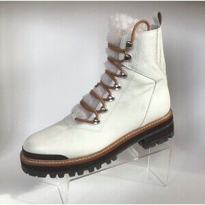 MARC FISHER (Size 7.5 M) Izzie Lugsole Lace Up Ankle Boots, Ivory